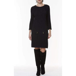 Joan‎ Vass, Women New 100% Cotton Black Knit Midi Dress 1 (Medium 8/10) 2749